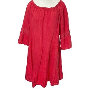 Terzo Millennio Linen Dress Womens L Red Lace Bell Sleeve Tiered Made in Italy